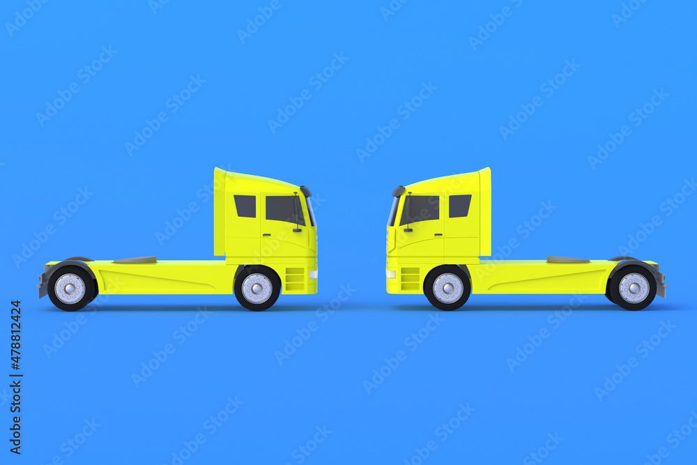 Trucks on blue background. Transport company. Transportation of heavy loads. Delivery service. International transportation. 3d render Trucks on blue background. Transport company. Transportation of heavy loads. Delivery service. International transportation. 3d render