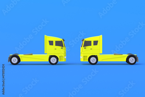 Trucks on blue background. Transport company. Transportation of heavy loads. Delivery service. International transportation. 3d render