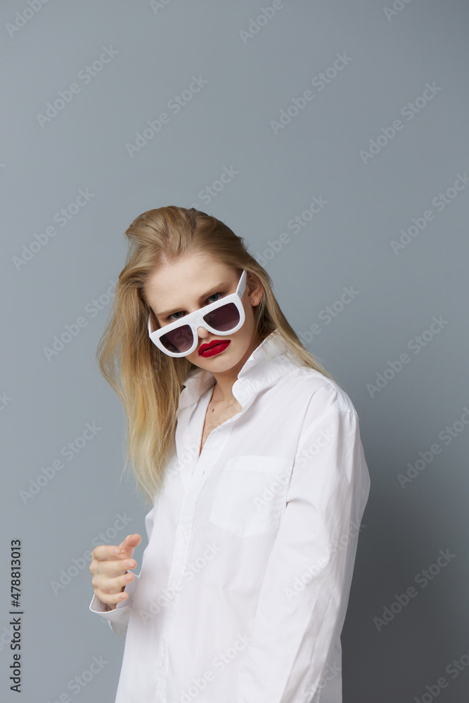 glamorous woman red lips fashion glasses isolated background glamorous woman red lips fashion glasses isolated background