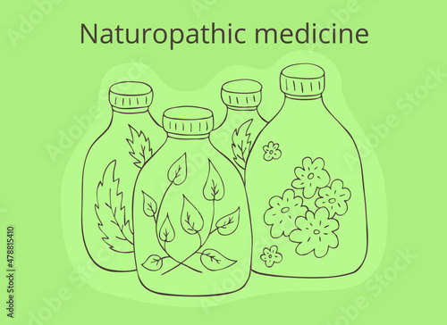 Hand drawn outline vector pharmacy herbs image.Naturopathic medicine. Vintage silhouette isolated medicinal plants.Eps horizontal print 
for label, poster, banner, packaging.