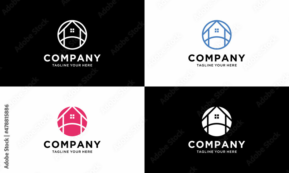 Home logo circle design vectors template. on a black and white background.