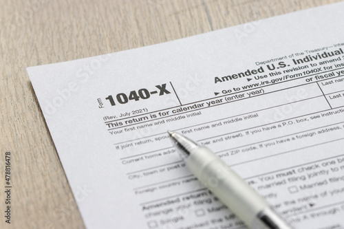 Obraz na płótnie Closeup of Form 1040-X, Amended U