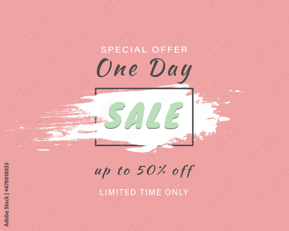 One day sale banner, flyer. Pink sale vector banner with brush effect, brush line One day sale banner, flyer. Pink sale vector banner with brush effect, brush line