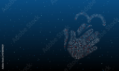 On the right is the washing hands symbol filled with white dots. Background pattern from dots and circles of different shades. Vector illustration on blue background with stars