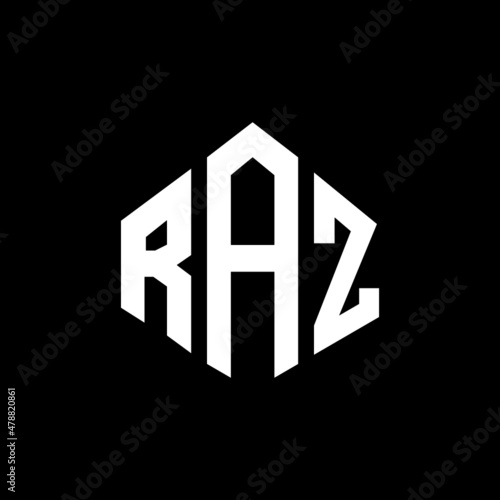 RAZ letter logo design with polygon shape. RAZ polygon and cube shape logo design. RAZ hexagon vector logo template white and black colors. RAZ monogram, business and real estate logo.