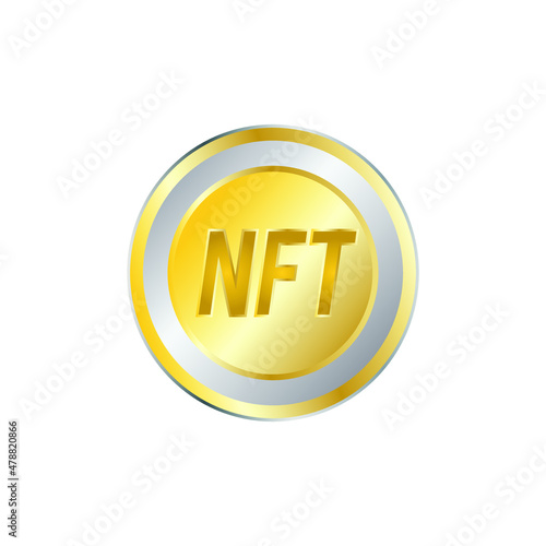 A vector of non fungible token or NFT coin on white background.