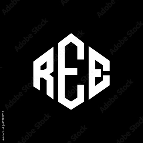 REE letter logo design with polygon shape. REE polygon and cube shape logo design. REE hexagon vector logo template white and black colors. REE monogram, business and real estate logo.