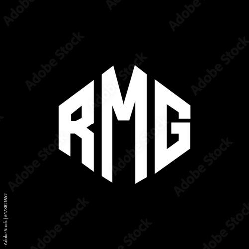 RMG letter logo design with polygon shape. RMG polygon and cube shape logo design. RMG hexagon vector logo template white and black colors. RMG monogram, business and real estate logo. photo