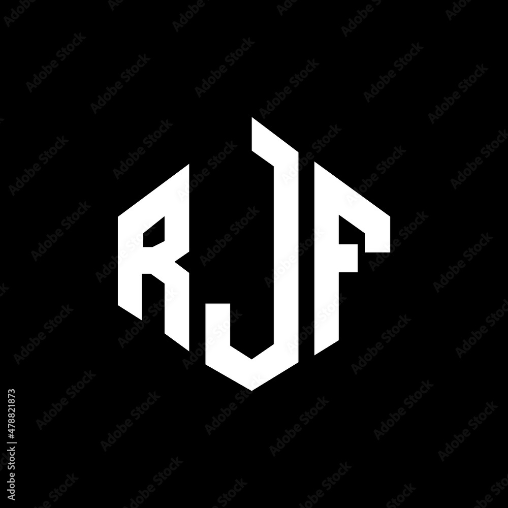 RJF letter logo design with polygon shape. RJF polygon and cube shape logo design. RJF hexagon vector logo template white and black colors. RJF monogram, business and real estate logo.