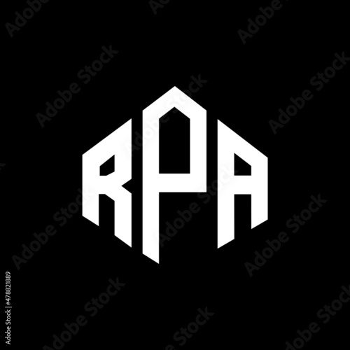 RPA letter logo design with polygon shape. RPA polygon and cube shape logo design. RPA hexagon vector logo template white and black colors. RPA monogram, business and real estate logo.