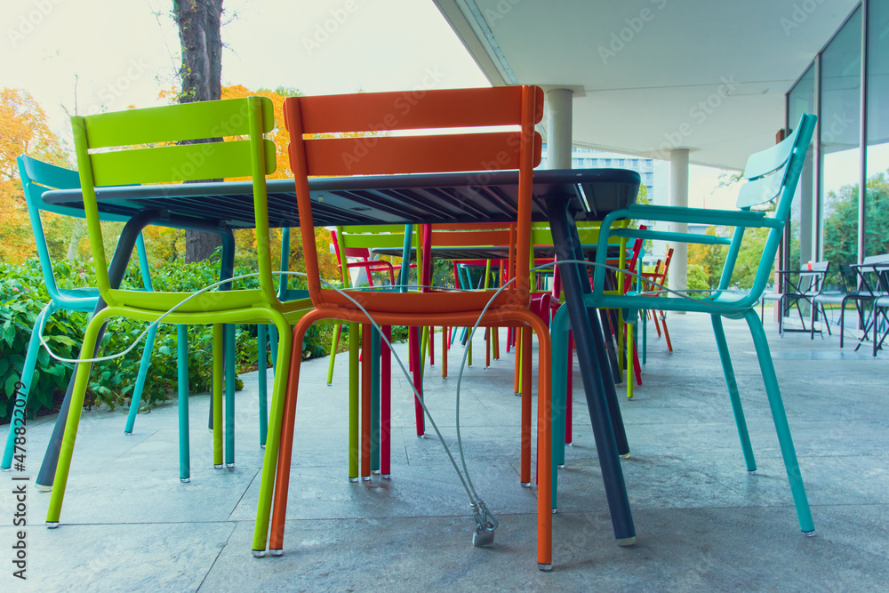 Close-Up Of multi colored chairs Close-Up Of multi colored chairs