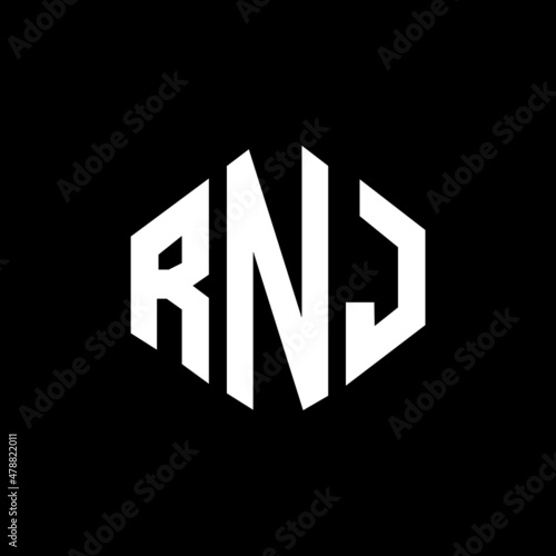 RNJ letter logo design with polygon shape. RNJ polygon and cube shape logo design. RNJ hexagon vector logo template white and black colors. RNJ monogram, business and real estate logo. photo