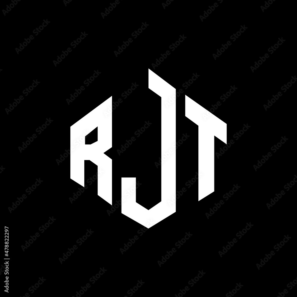 RJT letter logo design with polygon shape. RJT polygon and cube shape logo design. RJT hexagon vector logo template white and black colors. RJT monogram, business and real estate logo.