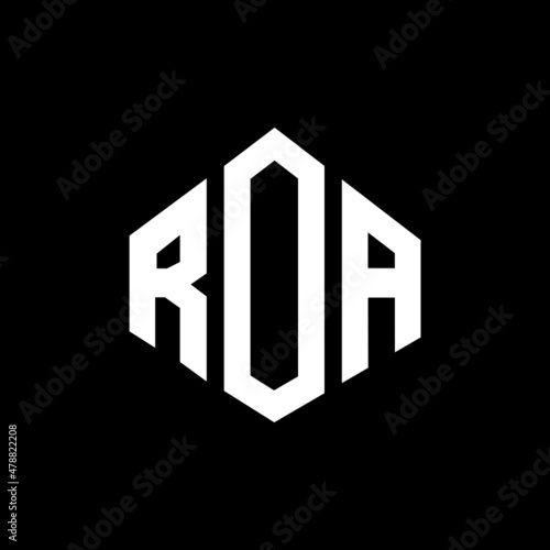 ROA letter logo design with polygon shape. ROA polygon and cube shape logo design. ROA hexagon vector logo template white and black colors. ROA monogram, business and real estate logo.