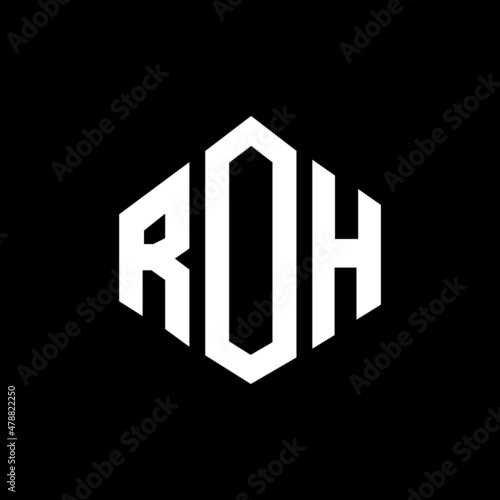 ROH letter logo design with polygon shape. ROH polygon and cube shape logo design. ROH hexagon vector logo template white and black colors. ROH monogram, business and real estate logo.