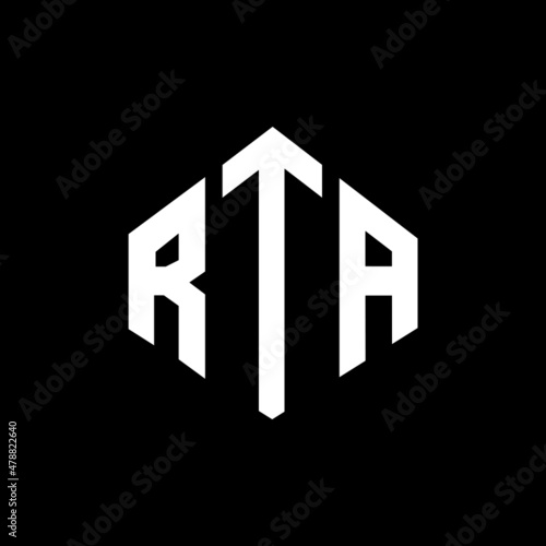 RTA letter logo design with polygon shape. RTA polygon and cube shape logo design. RTA hexagon vector logo template white and black colors. RTA monogram, business and real estate logo. photo