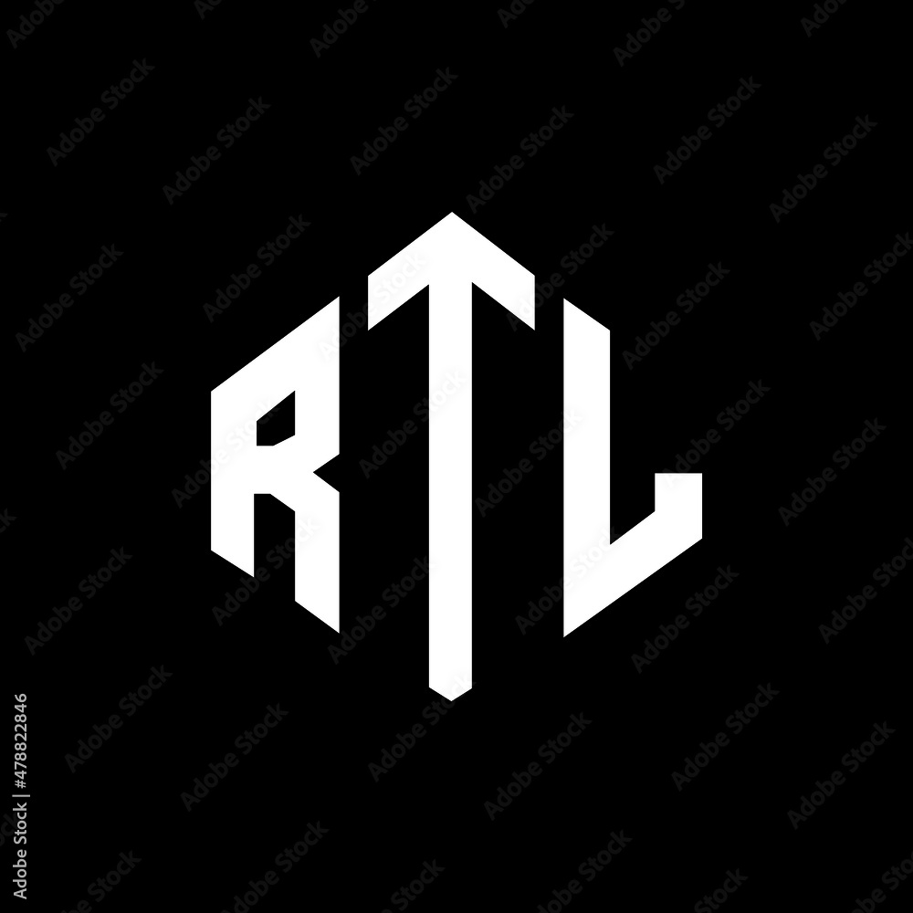 RTL letter logo design with polygon shape. RTL polygon and cube shape logo design. RTL hexagon vector logo template white and black colors. RTL monogram, business and real estate logo.