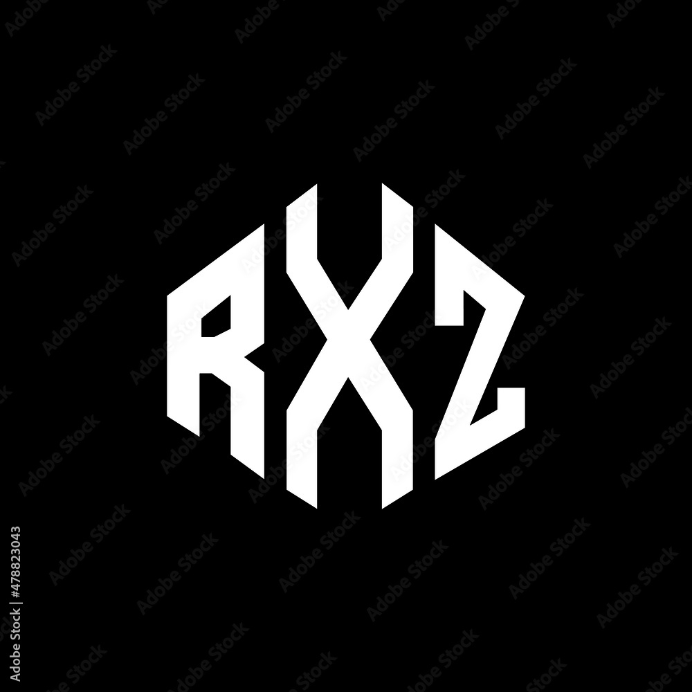 Obraz premium RXZ letter logo design with polygon shape. RXZ polygon and cube shape logo design. RXZ hexagon vector logo template white and black colors. RXZ monogram, business and real estate logo.