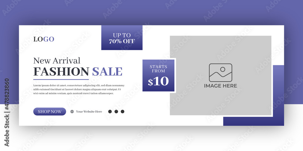 Flash sale facebook cover page timeline web ad banner template with photo place modern layout dark blue background and vivid pink shape and text design
