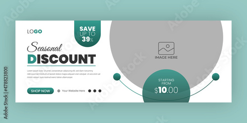 Flash sale facebook cover page timeline web ad banner template with photo place modern layout dark blue background and green shape and text design2