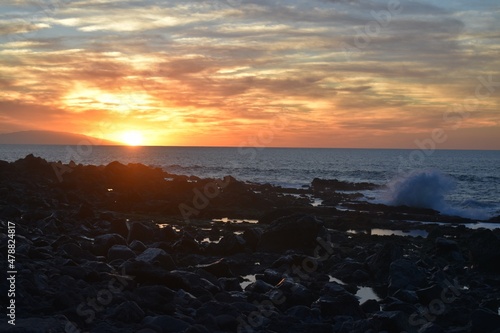  Beautiful sunset from La Gomera watching the island of El Hierro and the waves of the sea