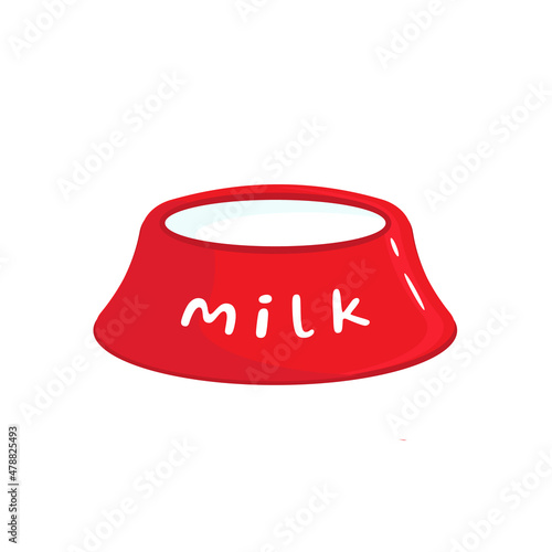 Obraz na płótnie Red Cat Bowl full Milk Cartoon Style Vector Illustration on White Background w salonie