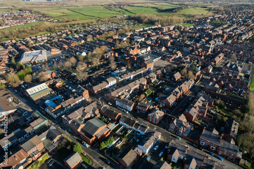 Aerial Houses Residential British England Drone Above View Summer Blue Sky Estate Agent.