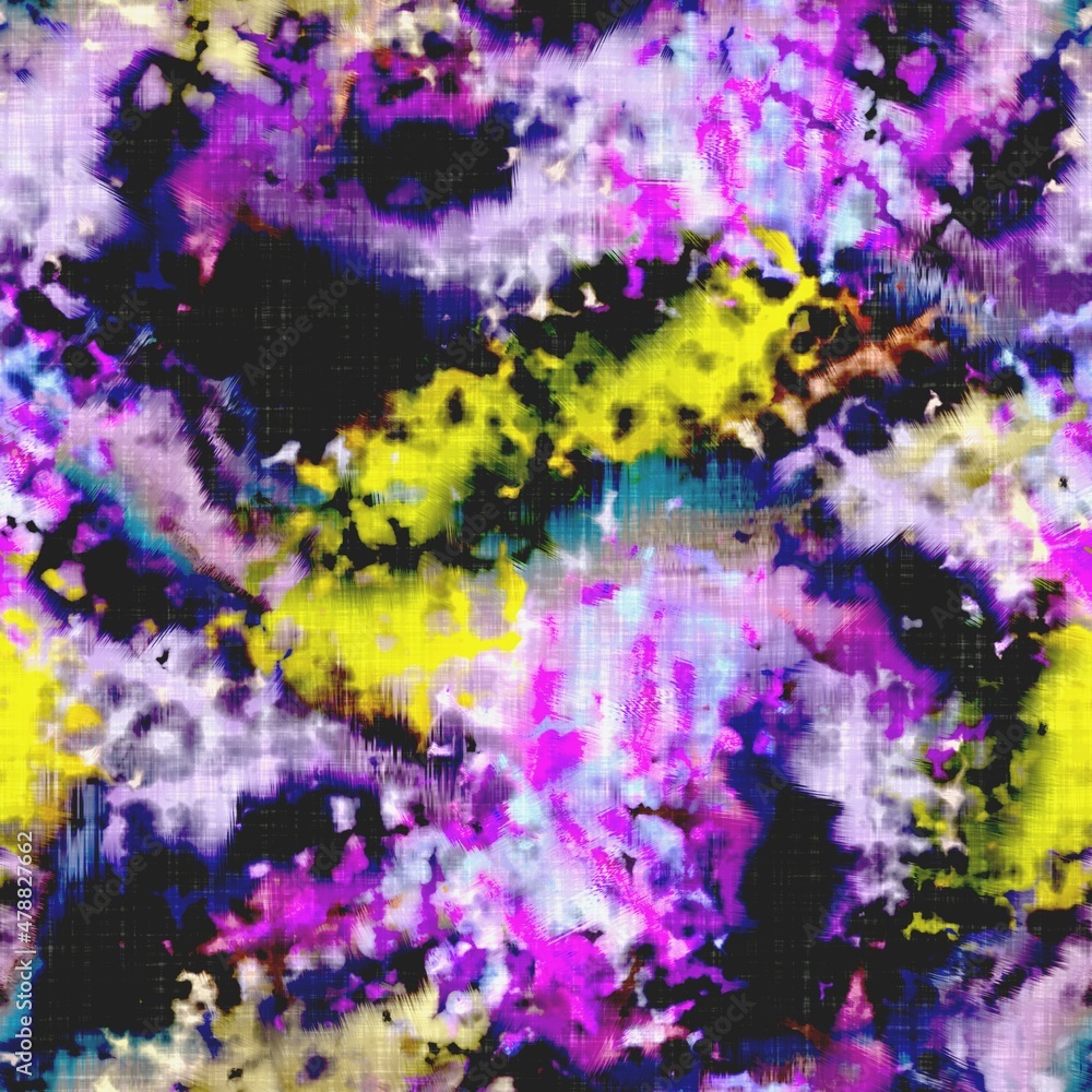 Messy summer tie dye batik beach wear pattern. Seamless colorful stain space dyed effect fashion. Washed out soft furnishing background. Messy summer tie dye batik beach wear pattern. Seamless colorful stain space dyed effect fashion. Washed out soft furnishing background.