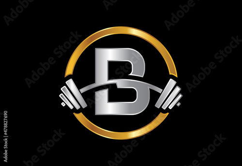 Initial B monogram alphabet with a barbell. Lifting vector logo design. Vector logo for bodybuilding