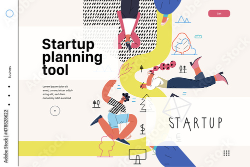 Startup illustration, website landing template. Concept of building new business