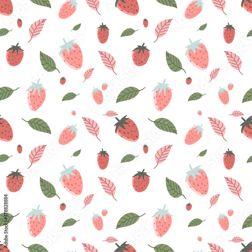 Romantic pattern for saint valentines day with strawberries flowers and leaves