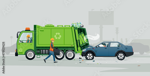 A woman drives into the back of a parked garbage truck.
