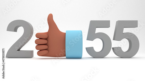 Photos 3D illustration of year 2055 with a thumbs up hand