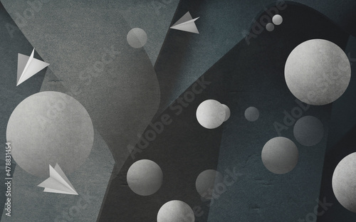 Grunge background with planets and airplanes