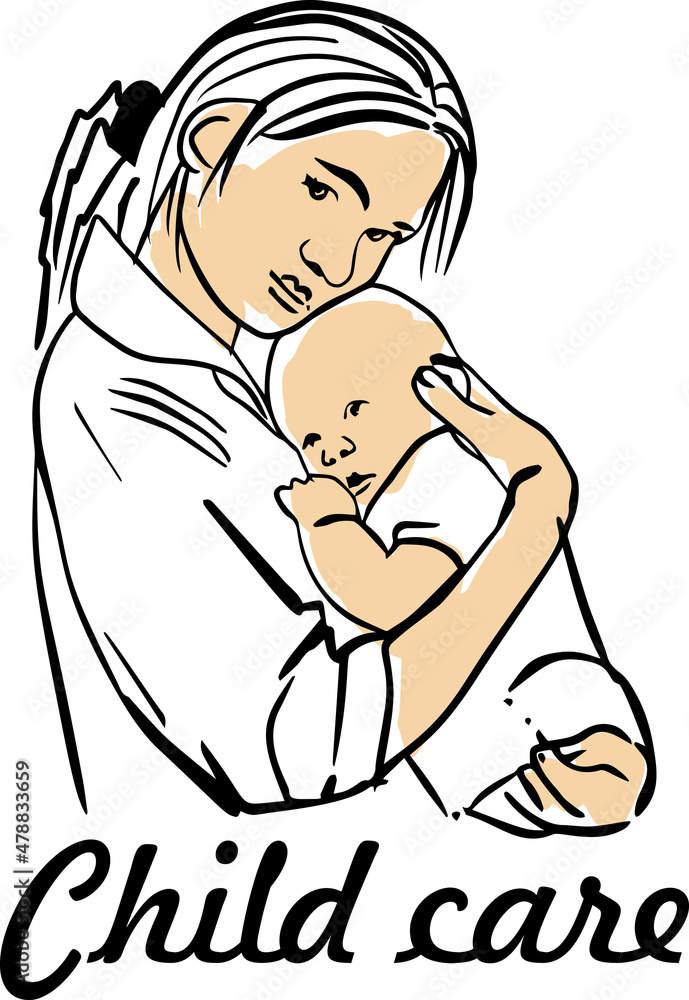 Beautiful mother with baby vector set illustration. Beautiful mother with baby vector set illustration.
