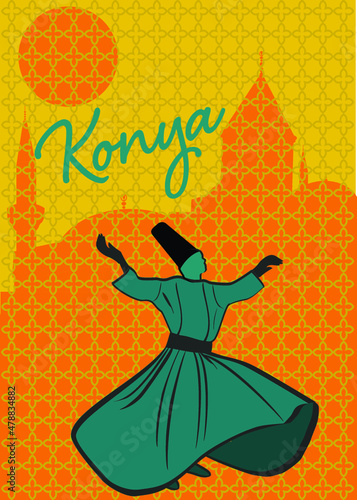 Whirling Dervish sufi religious dance. Isolated. Suitable for any print and on line media need - Turkey Konya Mevlana. Rumi