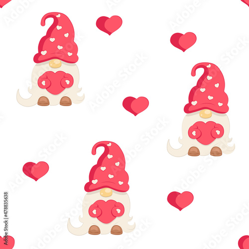 cute garden gnome with huge red heart confession of love for valentine's day pattern seamless 