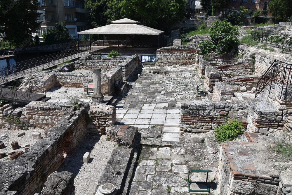 Fototapeta premium Bulgaria, Varna, July 9, 2021, Historic Roman Baths, ruins available for sightseeing,