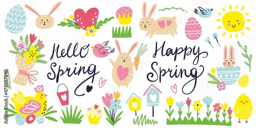 Vector spring collection of drawings by hand on the theme of Easter