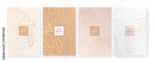 Luxury banner in light colors,
frame design set with gold flower pattern. Luxury premium background pattern for menu, elite sale, luxe invite template, ​formal invitation, luxury voucher.