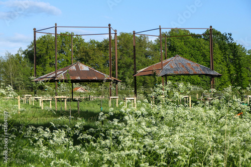 Old hay bags with flowers (Barneveld, Netherlands)