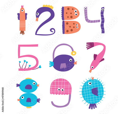 Ocean themed numbers. Vector illustration.