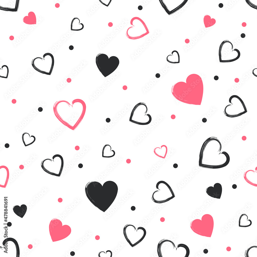 Vector seamless pattern with hand drawn hearts. St. Valentines day