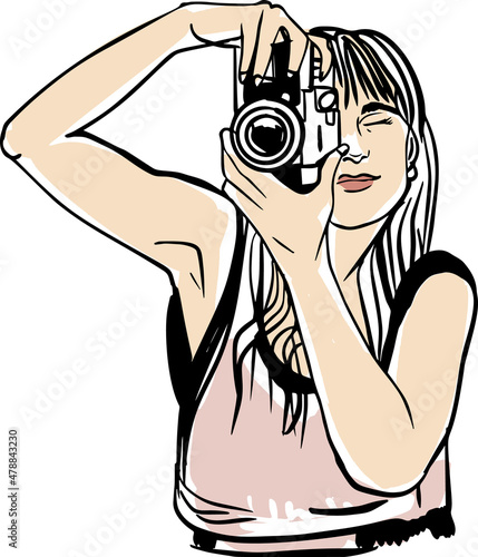 Vector set of woman with camera isolated on a white background © Maria