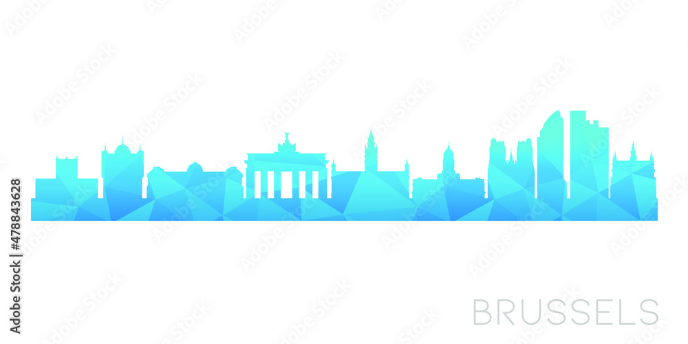Brussels, Belgium Low Poly Skyline Clip Art City Design. Geometric Polygon Graphic Horizon Icon. Vector Illustration Symbol.