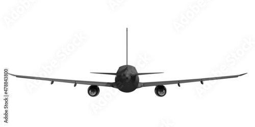 Back View of Modern Black Airplane isolated on white background