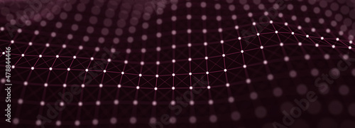 Abstract dynamic wave of particles and lines. Big data. Network or connection. Digital background. 3d rendering. © Columbus