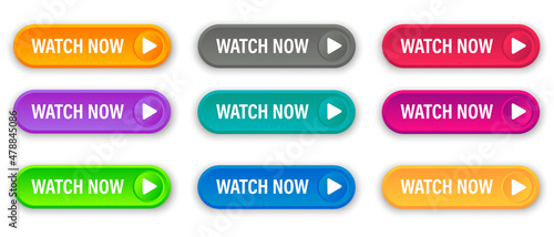 vector illustration watch now colorful button set on white background. Flat line gradient button collection. web element