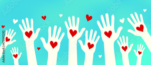 Raising hands with heart shape , donation and volunteers work concept