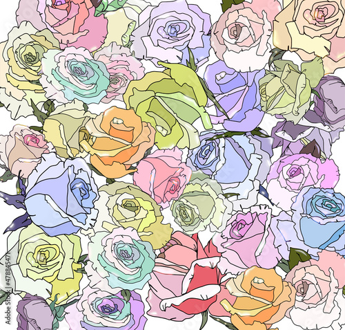 Watercolor hand painted roses seamless pattern with leaves. Stylish print for textile design and decor